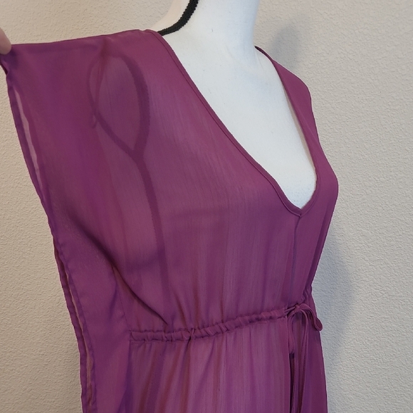 Purple Sheer V-Neck Swim Suit Cover Up M - Picture 4 of 4